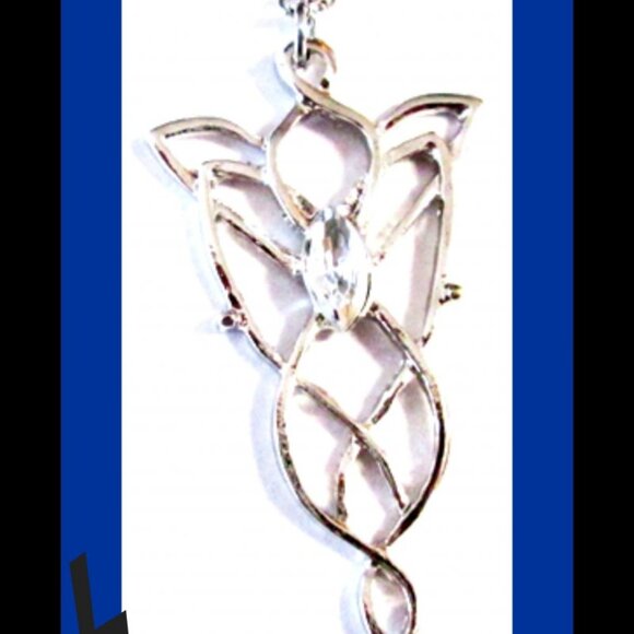 Silver Tone Lord Of The Rings Hobbit Torque Theme Necklace With Clear Crystal - Picture 1 of 1